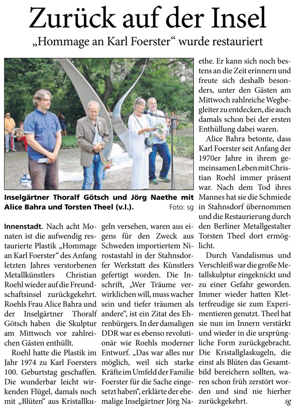 BLICKPUNKT Nr. 31, 2. August 2014, Ausgabe Potsdam/Werder, Seite 1 und 3, Text und Fotos sg
